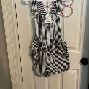 New with Tags White and Blue stripped overalls